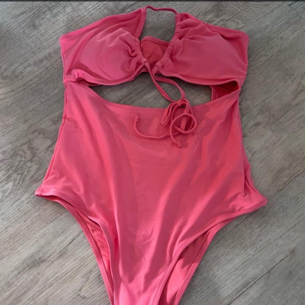 aerie Coral Pink Cutout One-Piece Swimsuit